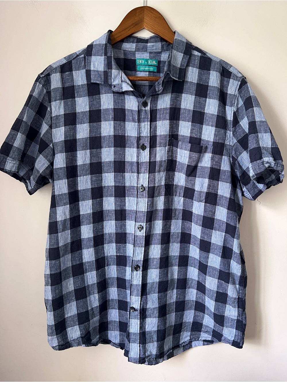 Tenth and Ocean Men's washable Linen Check Short-Sleeve Button-Down Shirt